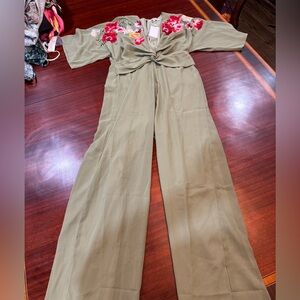 Elegant Olive Green Floral Jumpsuit